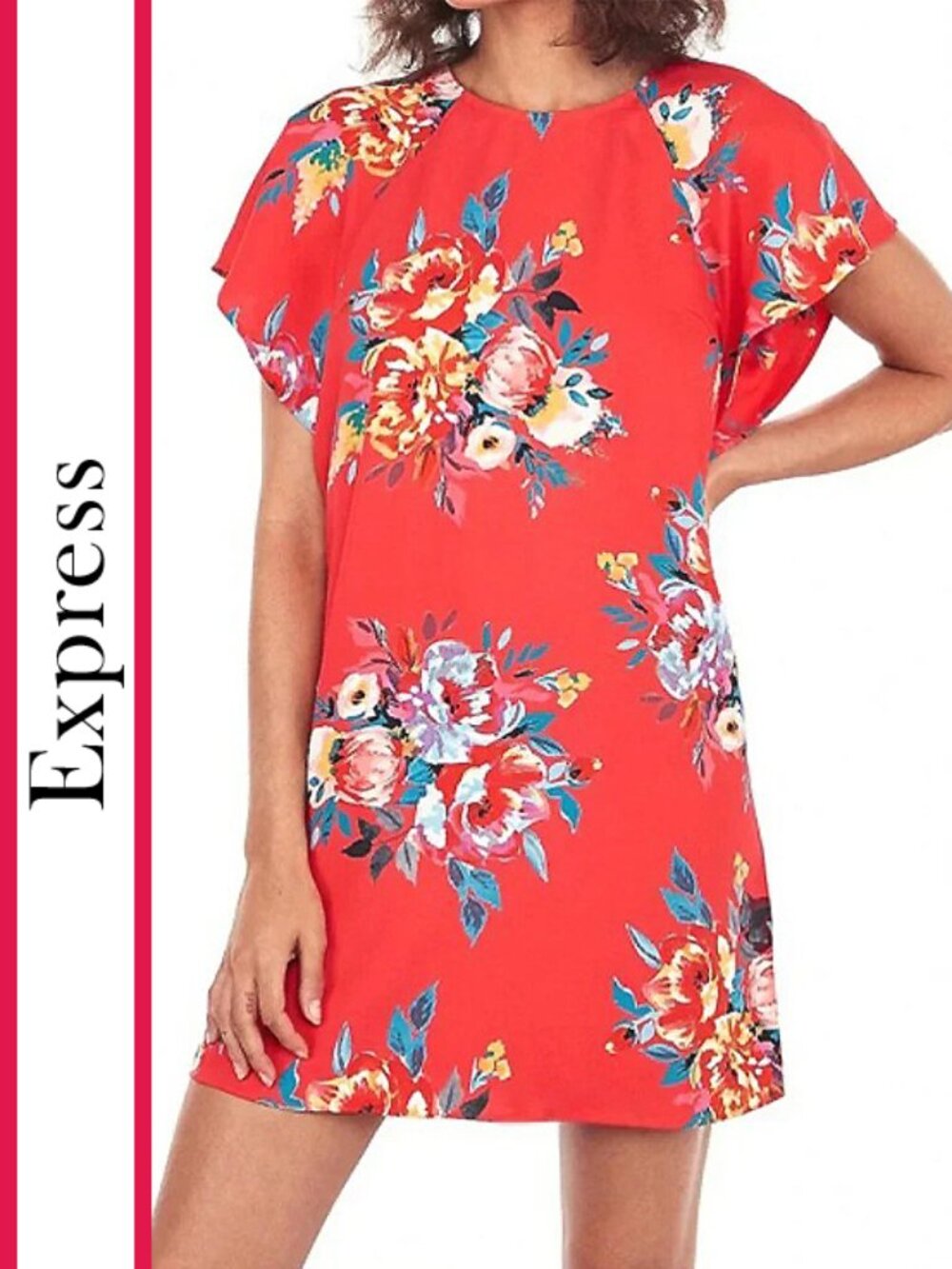 Express | Floral Print Flutter Sleeve Shift Dress